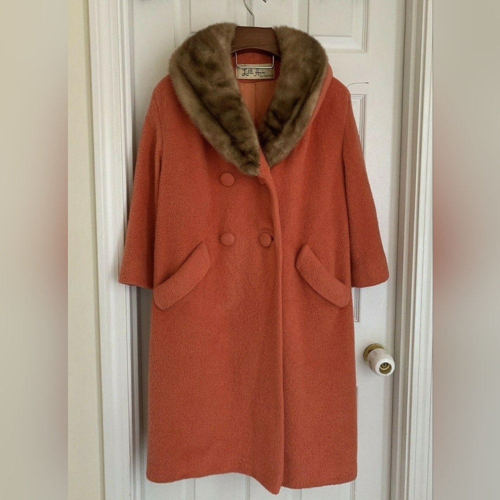 Vintage Lilli Ann Wool Coat with Fur Collar | Coral Pink | 1950s 1960s